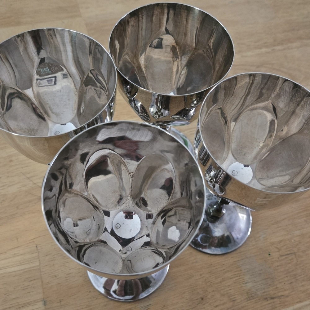 AMC Eperasa Spain Silver Plated Goblets Set of 4 Vintage MCM Barware Goth Decor - Picture 4 of 6